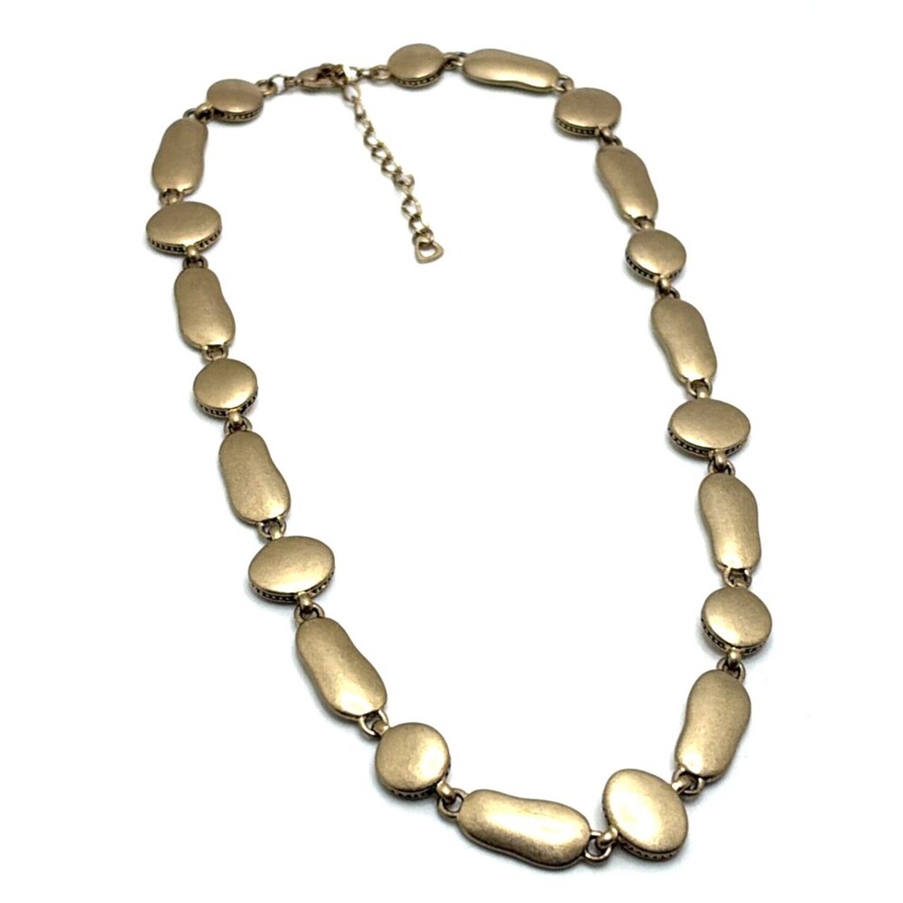 Vintage Matte Gold Tone Pebble Link Collar Necklace 1980s Statement Choker 16"